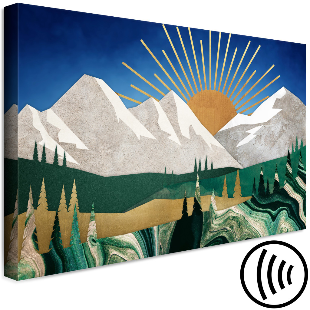 Schilderij  Bergen: Awakening - Artwork With Sunrise Against The Backdrop Of High Mountains