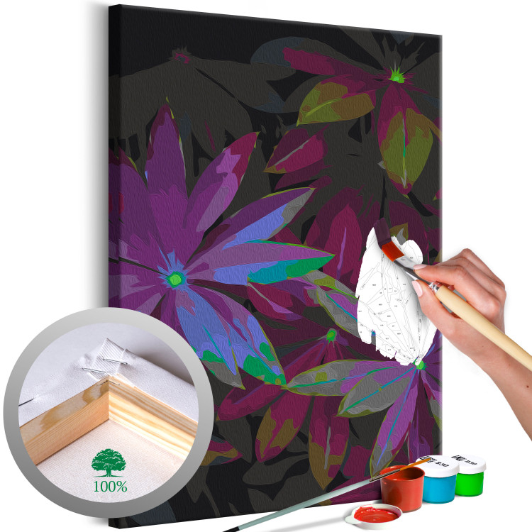 Paint by number Tropical Charm - Pointed Leaves in Green, Purple and Burgundy Colors 146205