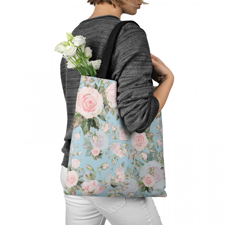 Shopping Bag Elusive painting - roses in cottagecore style on blue background 147605 additionalImage 3
