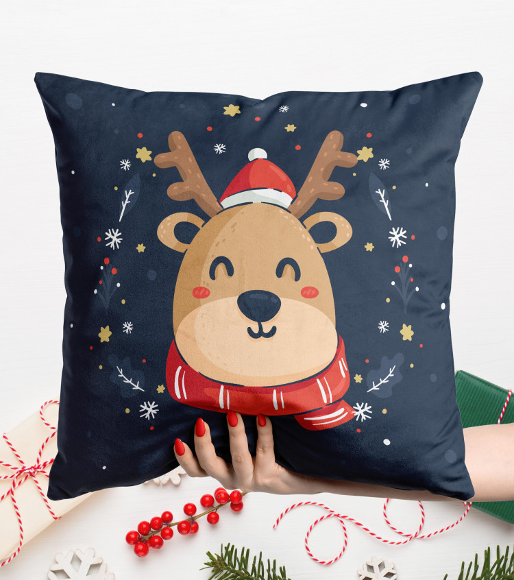 Decorative Velor Pillow Smiling reindeer - an animal wearing a festive scarf and Santa hat 148505 additionalImage 4