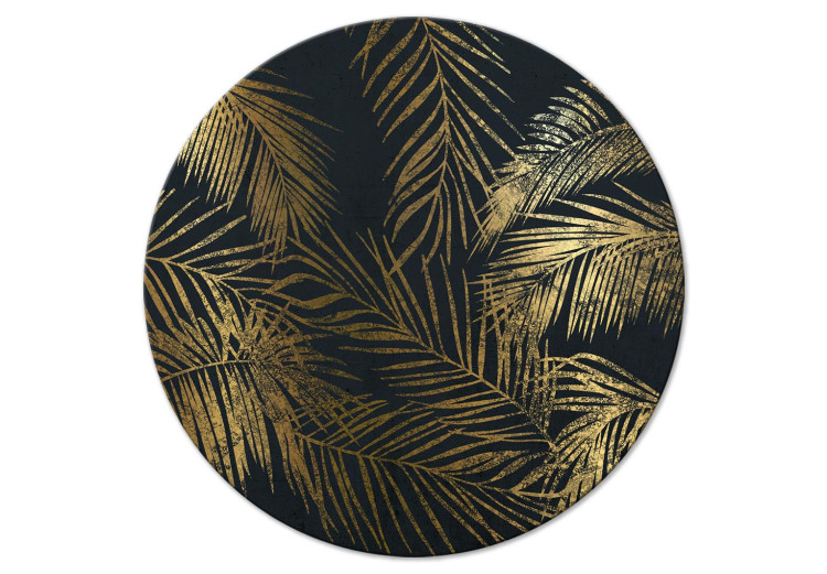 Round Canvas Golden Palm Tree - Plant Leaves on a Dark Background Variant 3 148705