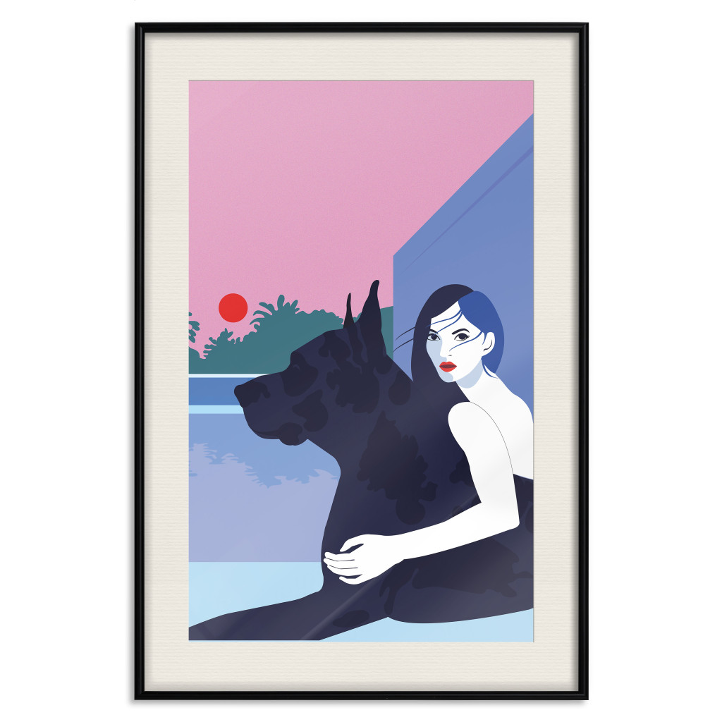 Posters: Woman And Dog - Minimalist Vector Illustration