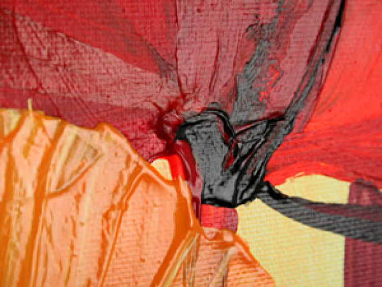Quadro pintado Vermelho das Papoilas (3 peças) - Motivo floral abstrato com toque de ouro 46605 additionalImage 3