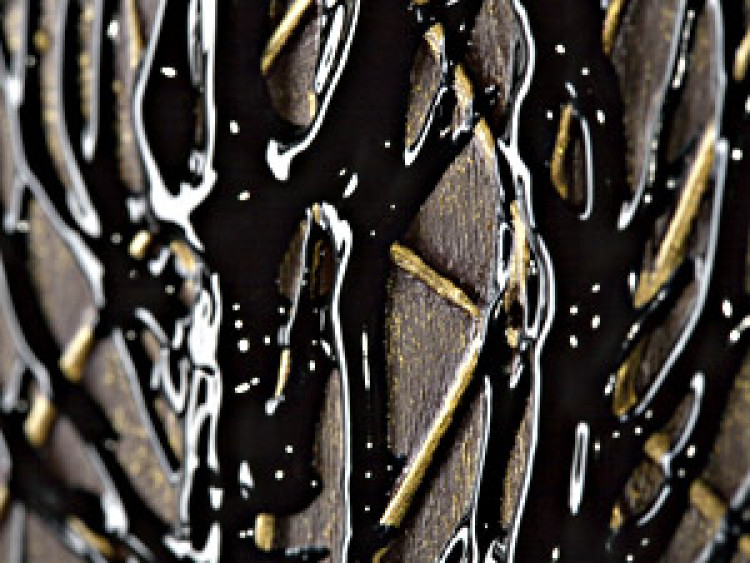 Pintura Fantasia do Tempo (3 partes) - abstração dourada com padrão de fio preto 48205 additionalImage 2