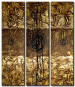 Pintura Fantasia do Tempo (3 partes) - abstração dourada com padrão de fio preto 48205