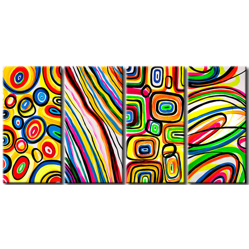 Schilderij  Gekleurde: Illusie (4-delig) - Kleurrijke Abstractie Met Motieven Op Witte Achtergrond