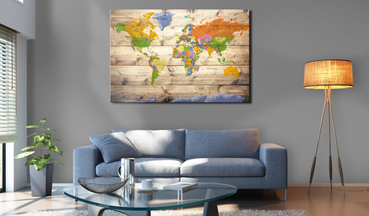 Ozdobna tablica korkowa Mapa na drewnie: Kolorowe podróże [Mapa korkowa] 97605 additionalImage 2