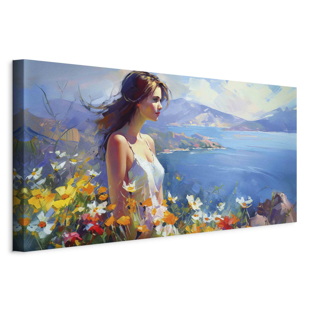 Schilderij Woman Against The Sea - A Floral Mountain Landscape In The Style Of Monet [Large Format]