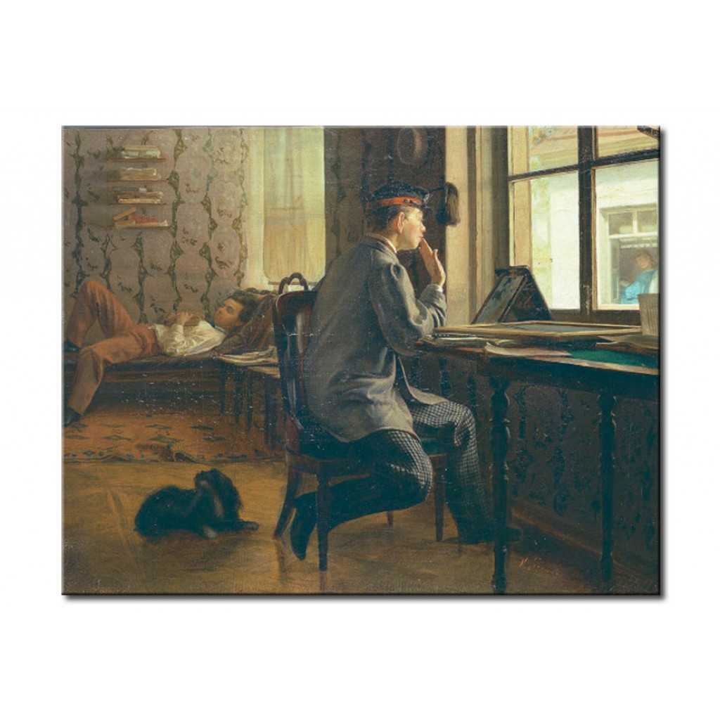 Schilderij  Ilja Repin: Vorbereitung Auf Die Prüfung