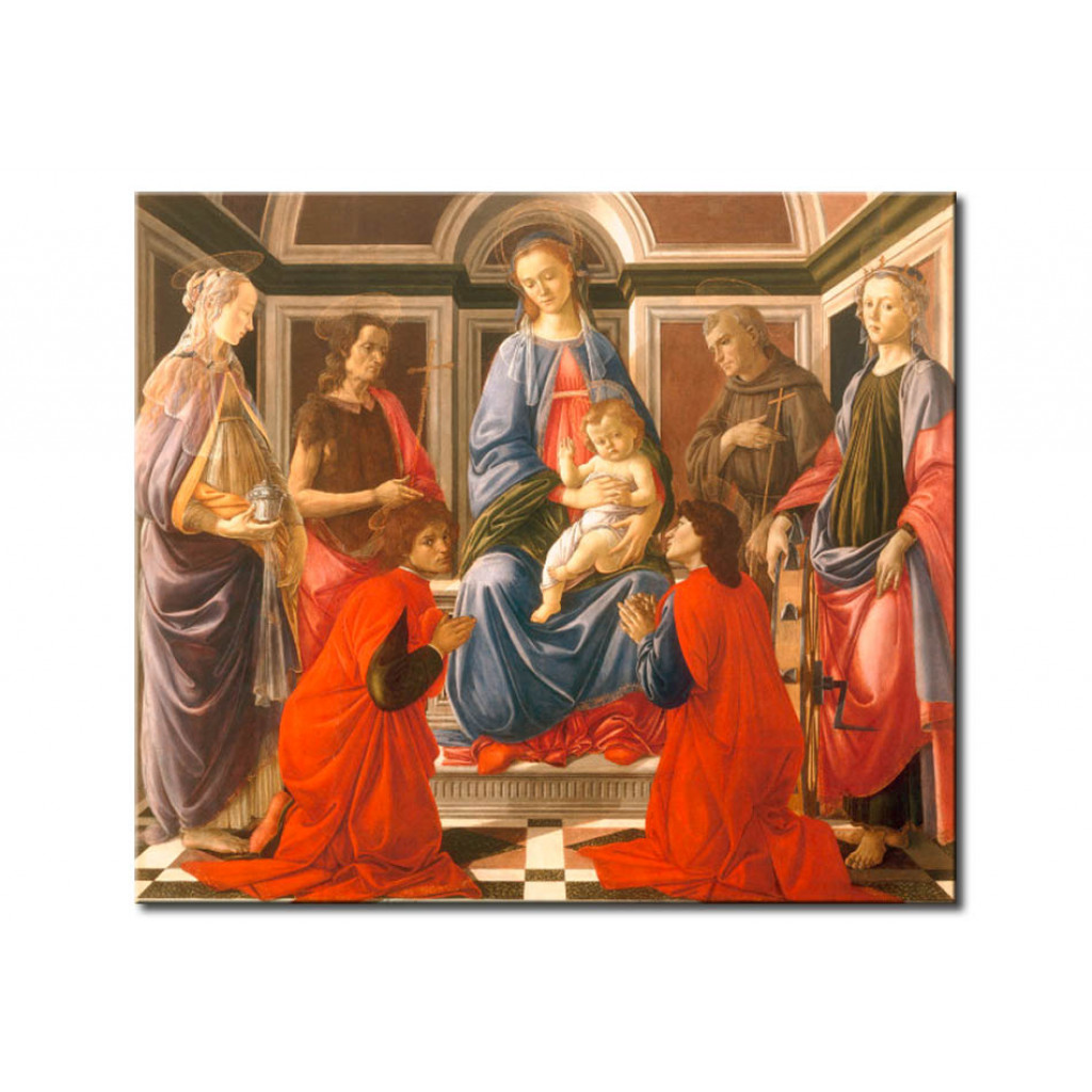 Reprodukcja Obrazu Enthroned Madonna And Child With Mary Magdalene, Saints John The Baptist, Cosmas, Damian, Francis Of Assissi And Catherine Of Alexa