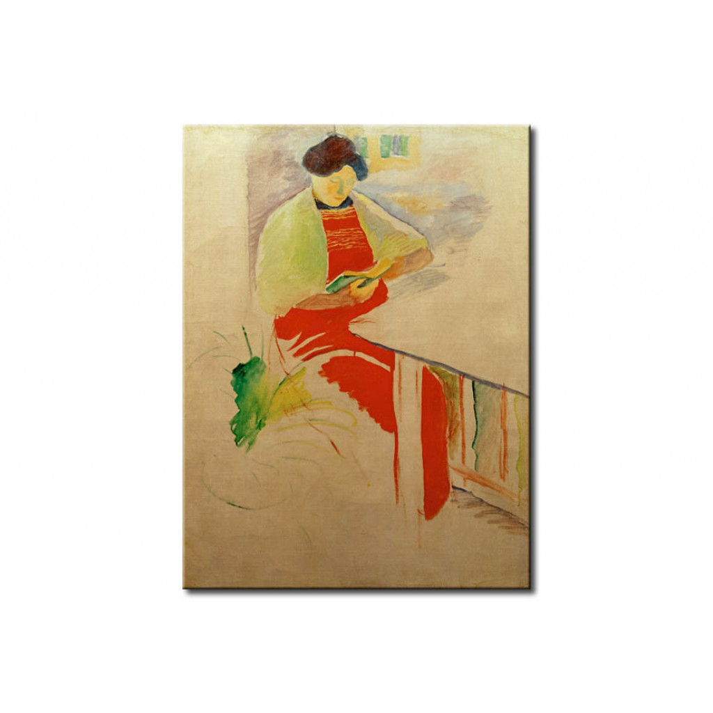 Schilderij  August Macke: Woman In Red Pinafore On A Balcony (Elisabeth)