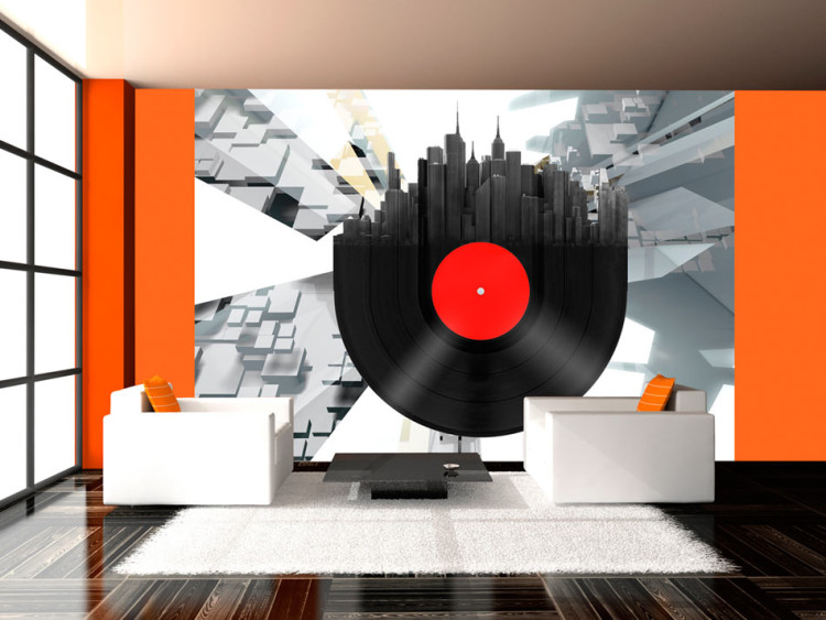 Wall Mural Abstraction of Music - Vinyl record with New York City for a teenager 61115