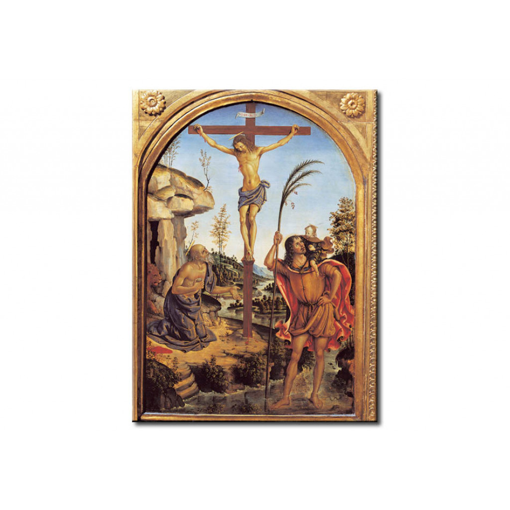 Schilderij  Pinturicchio: Christ On The Cross With Saints Jerome And Christopher