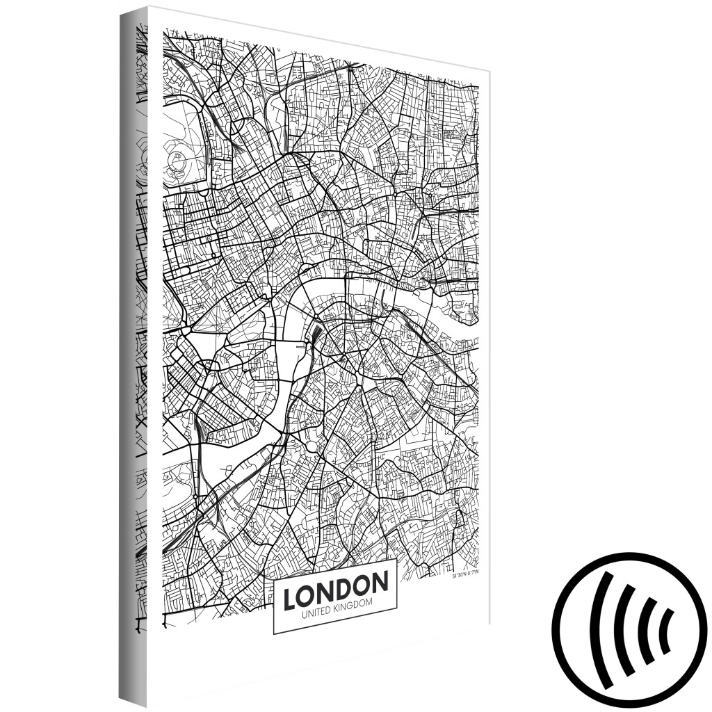 Obraz Ulice Londynu - Czarno-biała, Linearna Mapa Brytyjskiego Miasta