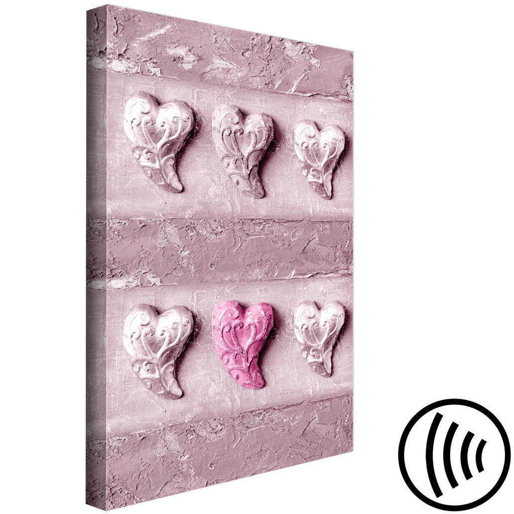 Quadro Pintado Amor De Pedra - Seis Corações Em Textura De Betão Em Tons De Rosa