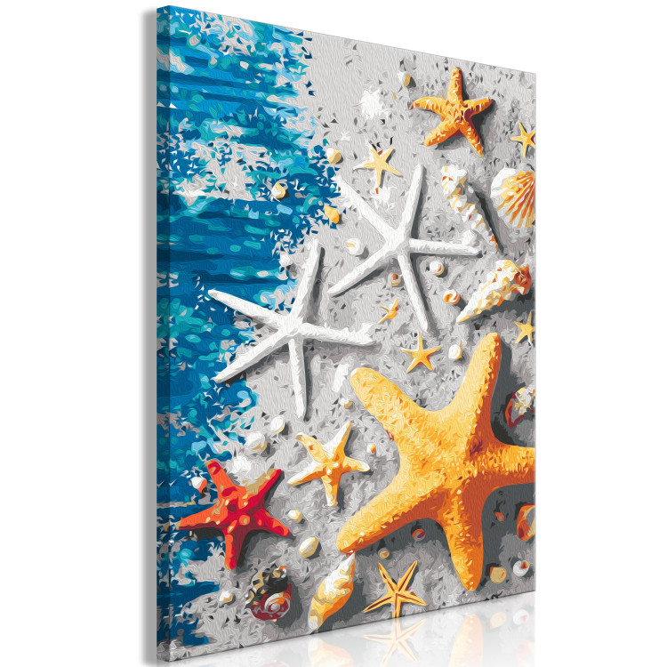 Obraz do malowania po numerach Piasek i muszelki - rozgwiazdy i morskie elementy na niebieskich deskach 144525 additionalImage 6