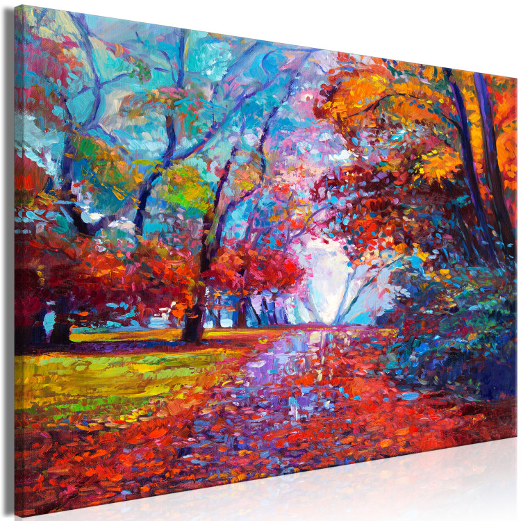 Canvas Print In the Autumn Park - Painted September Landscape With Colorful Trees 145525 additionalImage 2