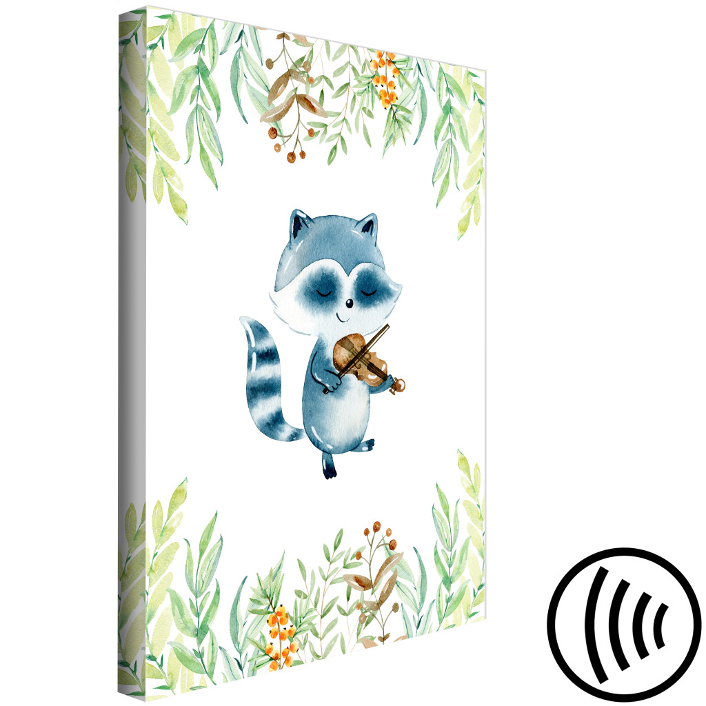 Quadro Musical Raccoon - Illustration For Children Painted With Watercolor