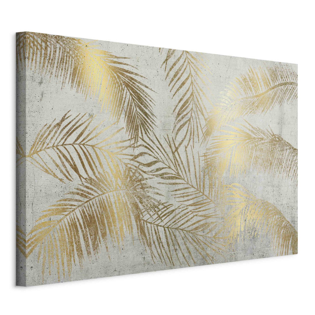 Schilderij Palm Leaves - A Composition Of Plants Forming An Arrangement On A Gray Background [Large Format]