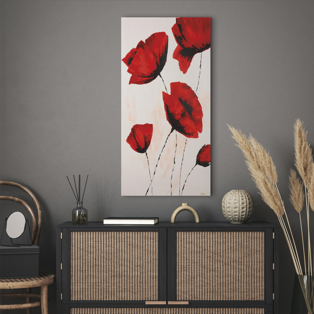 Quadro Papoilas Vermelhas Pintadas (1 Peça) - Motivo Botânico Minimalista