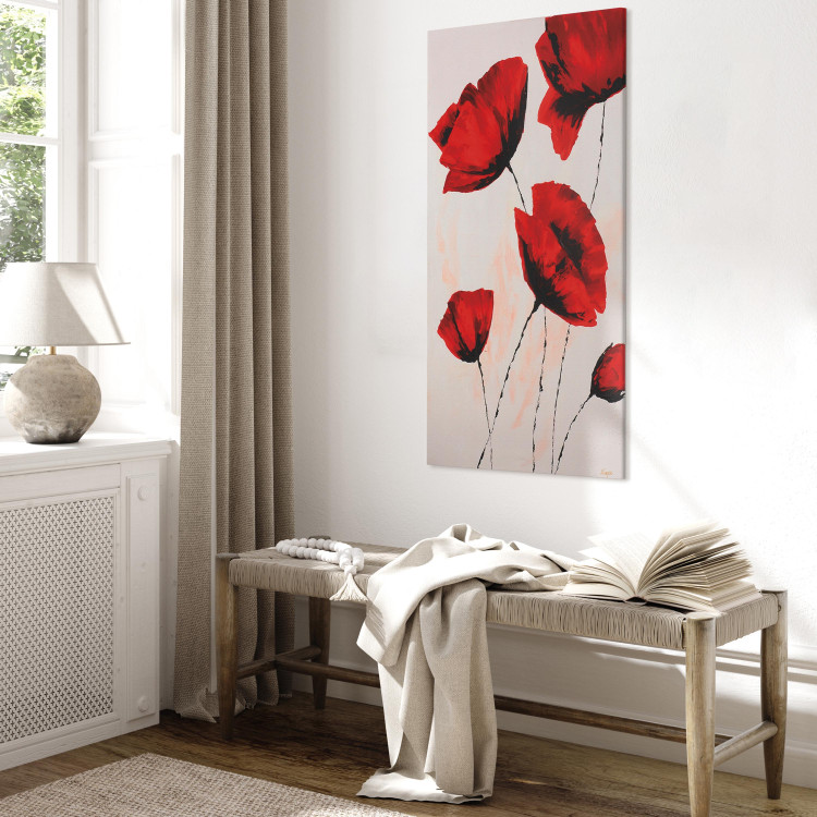 Leinwandbild Gemalte rote Mohnblumen (1-teilig) - minimalistisches blumiges Motiv 46625 additionalImage 4