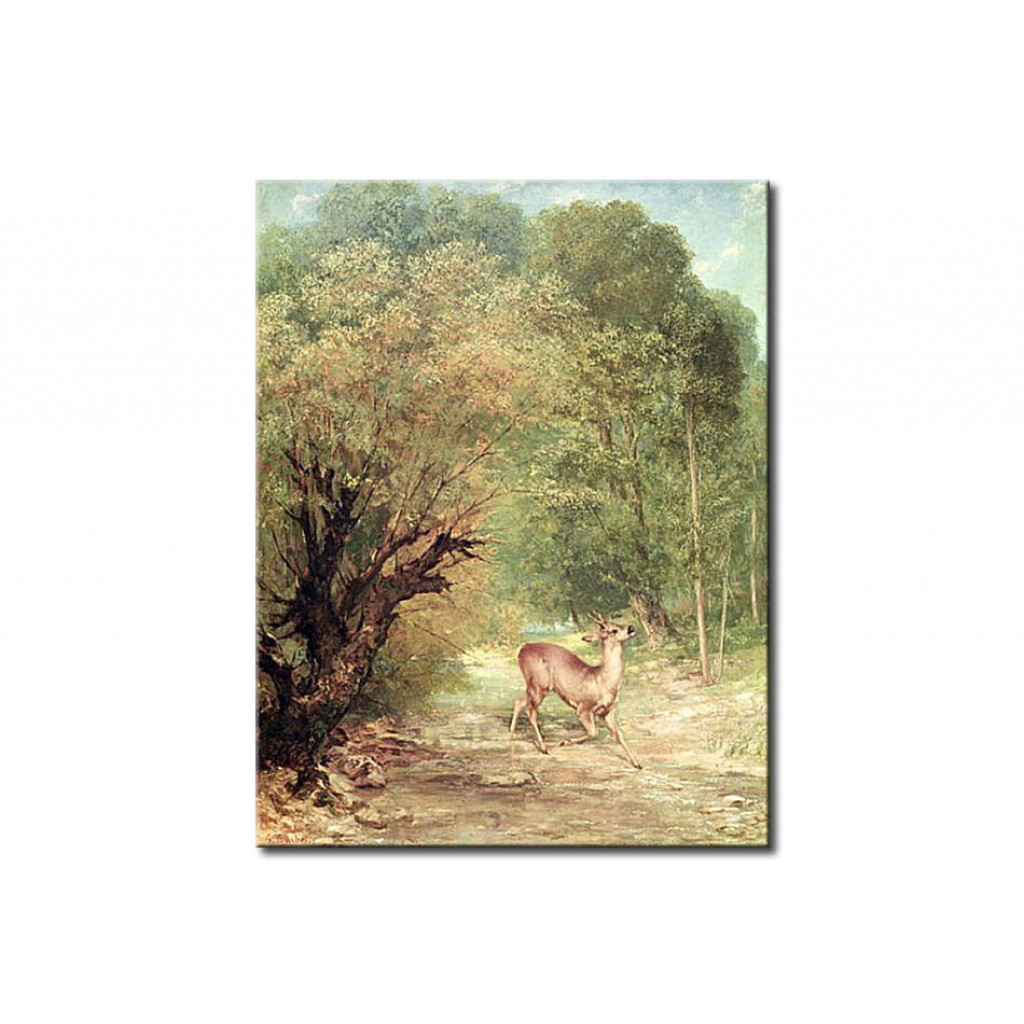 Schilderij  Gustave Courbet: The Hunted Roe-Deer On The Alert, Spring