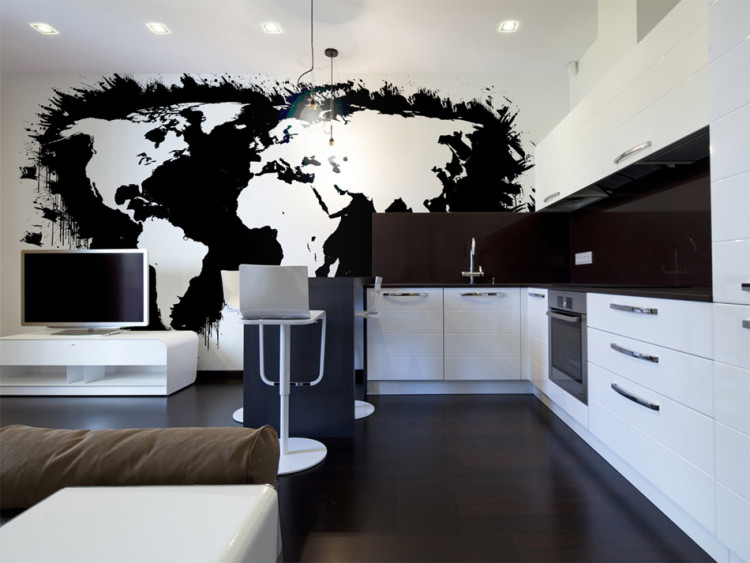 Photo Wallpaper Black and White World - Map with White Continents and Black Oceans 60025