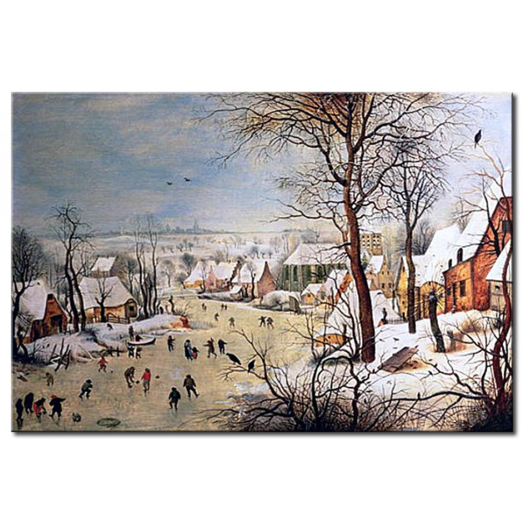 Schilderij  Pieter Bruegel The Elder: Winter Landscape With Birdtrap