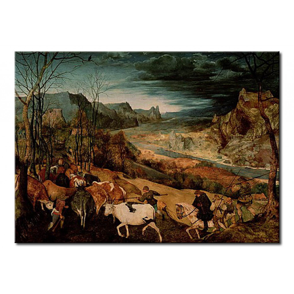 Schilderij  Pieter Bruegel The Elder: The Return Of The Herd (Autumn)