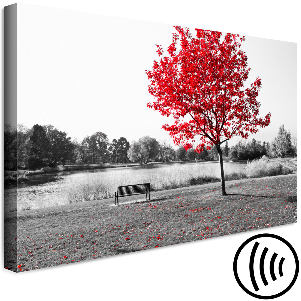 Obraz W Tonacji Jesieni (1-częściowy) - Szara Fotografia Czerwonego Drzewa