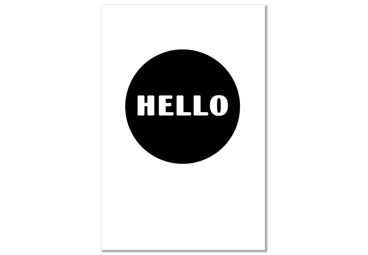 Quadro su tela Hello - scritte bianche su un cerchio nero su uno sfondo minimalista