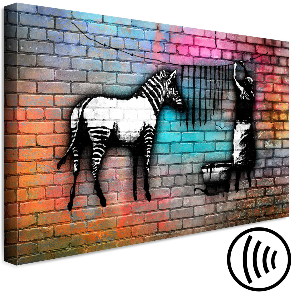 Schilderij  Street Art: Washing Zebra - Colourful Brick (1 Part) Wide