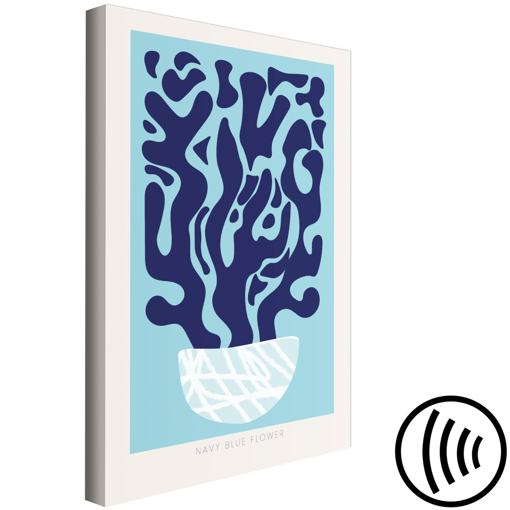 Schilderij  Florale Motieven: Donkerblauwe Plant In Pot - Abstract, Stilleven Met Opschrift