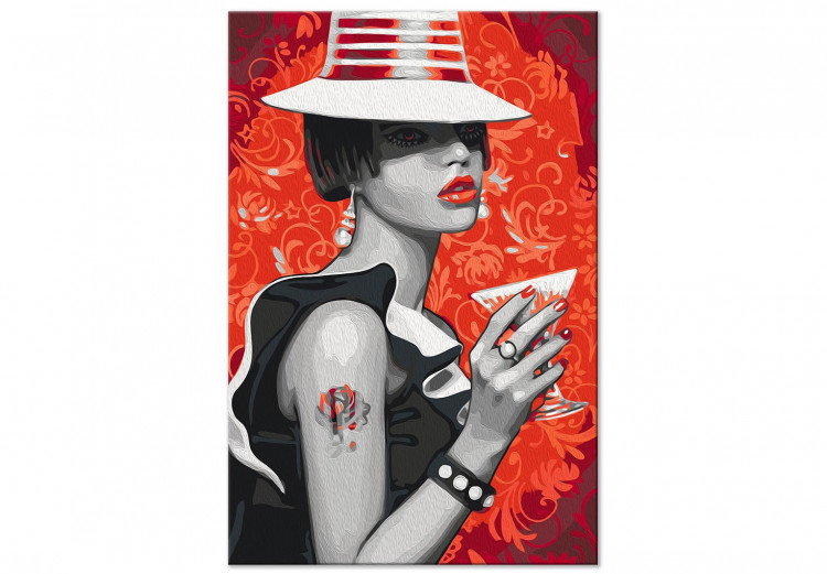 Paint by number Gangster Girl - Woman With a Hat and a Drink on a Red Background 144135 additionalImage 4