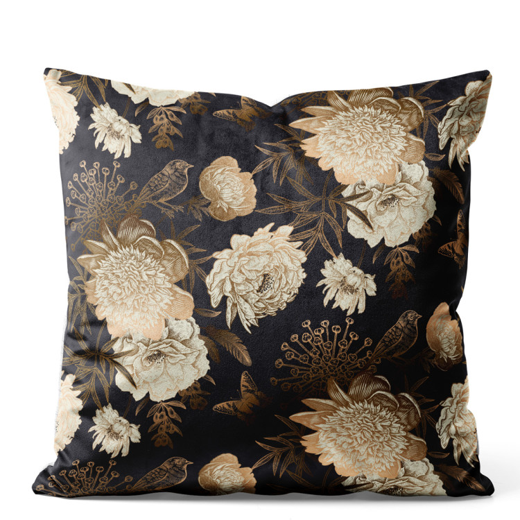 Sammets kudda Bouquet of the night - an elegant floral composition in shades of gold 147135