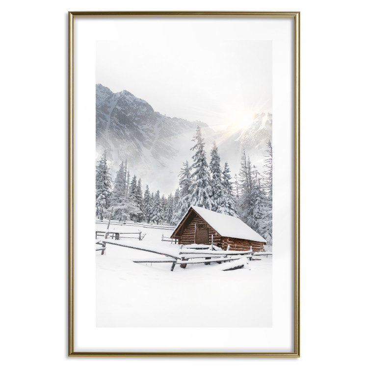 Wall Poster Winter Morning - Sunrise Landscape Over the Mountains, a Cottage and a Forest 148435 additionalImage 25