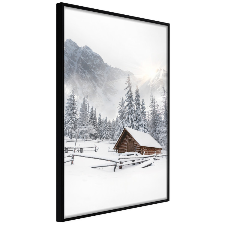 Wall Poster Winter Morning - Sunrise Landscape Over the Mountains, a Cottage and a Forest 148435 additionalImage 2