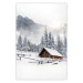 Wall Poster Winter Morning - Sunrise Landscape Over the Mountains, a Cottage and a Forest 148435