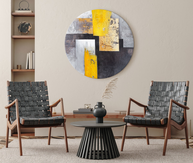 Quadro rotondo Abstraction - Yellow Gray and Gold Elements on a Dark Gray Background 148735 additionalImage 4