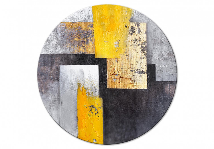 Tableau rond Abstraction - Yellow Gray and Gold Elements on a Dark Gray Background 148735