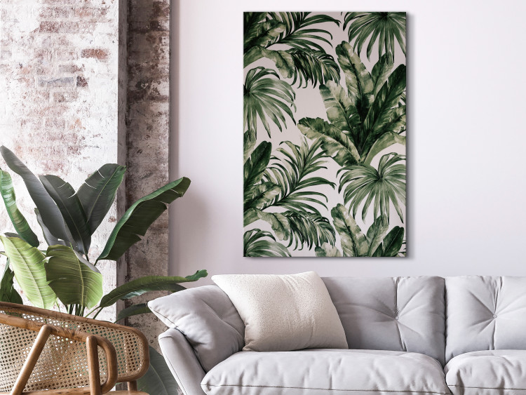 Quadro su tela Tropical Nature - Dark Green Large Leaves on a Gray Background 149735 additionalImage 3