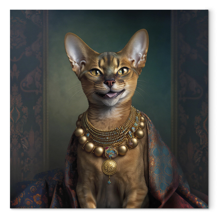 Canvastavla AI Abyssinian Cat - Animal Fantasy Portrait With Golden Necklace - Square