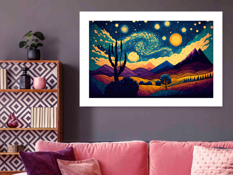 Cartel Impressionistic Landscape - Mountains and Fields Under a Sky Full of Stars 151135 additionalImage 12