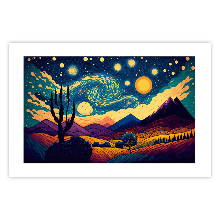 Cartel Impressionistic Landscape - Mountains and Fields Under a Sky Full of Stars 151135 additionalImage 23