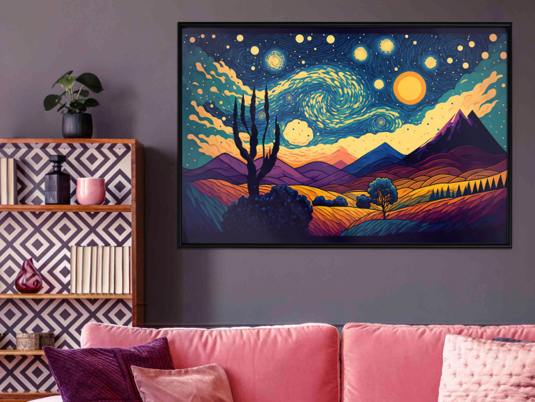 Cartel Impressionistic Landscape - Mountains and Fields Under a Sky Full of Stars 151135 additionalImage 11