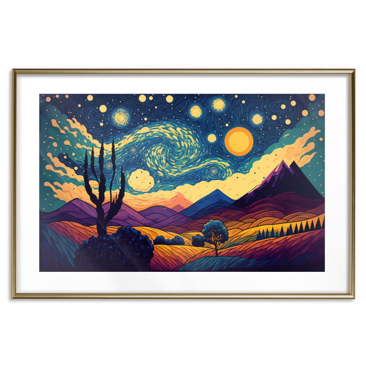Cartel Impressionistic Landscape - Mountains and Fields Under a Sky Full of Stars 151135 additionalImage 24