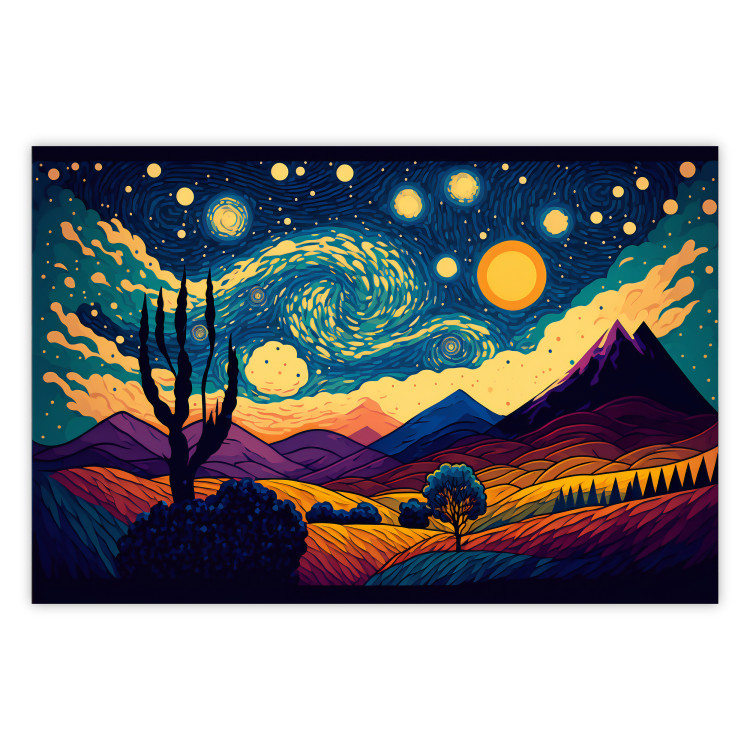 Cartel Impressionistic Landscape - Mountains and Fields Under a Sky Full of Stars 151135