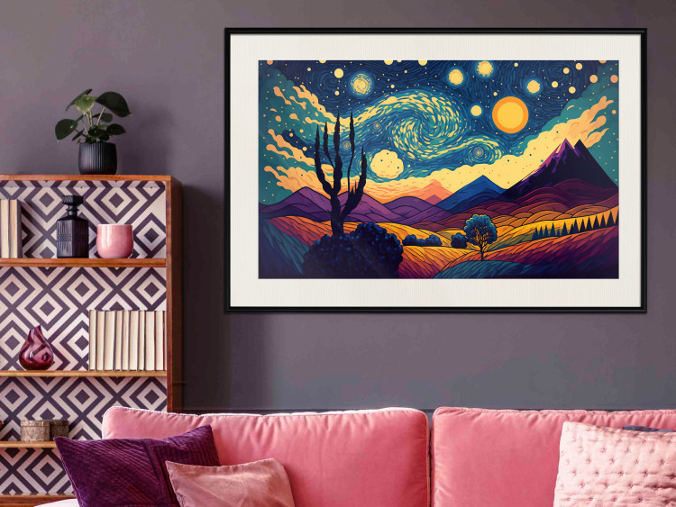 Cartel Impressionistic Landscape - Mountains and Fields Under a Sky Full of Stars 151135 additionalImage 19