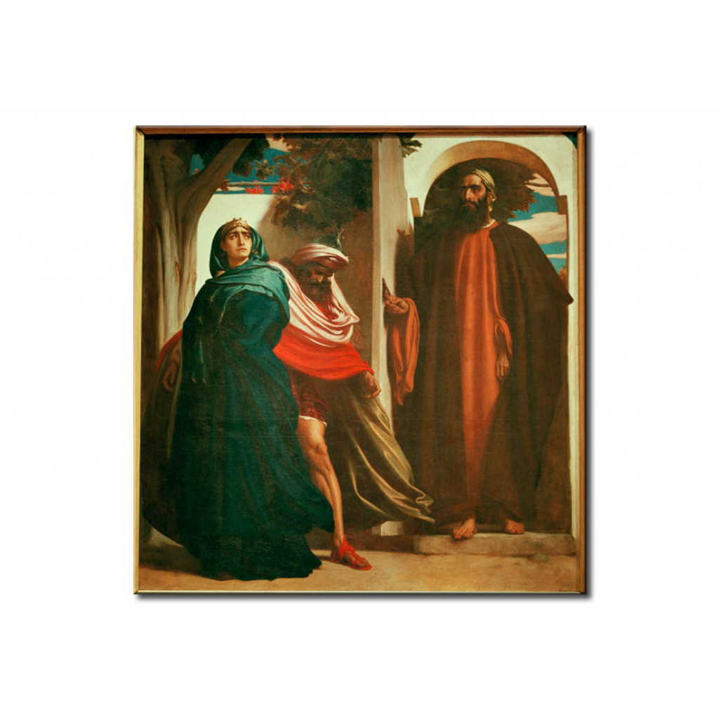 Schilderij  Frederic Leighton: Jezebel And Ahab (..) Met At The Entrance Elijah The Thishite. Hast Thou Killed, And Also Taken Possession?