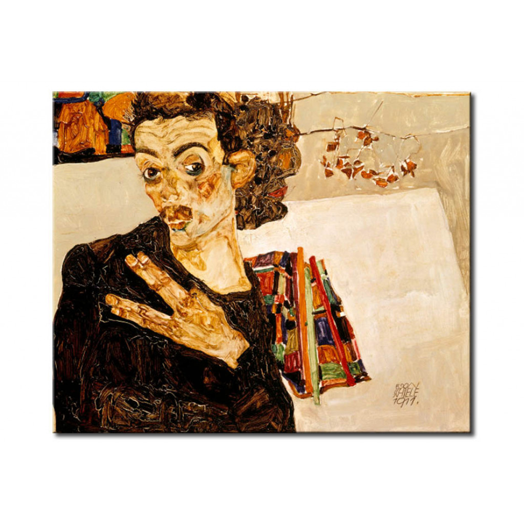 Schilderij  Egon Schiele: Selbstbildnis Mit Schwarzer Vase